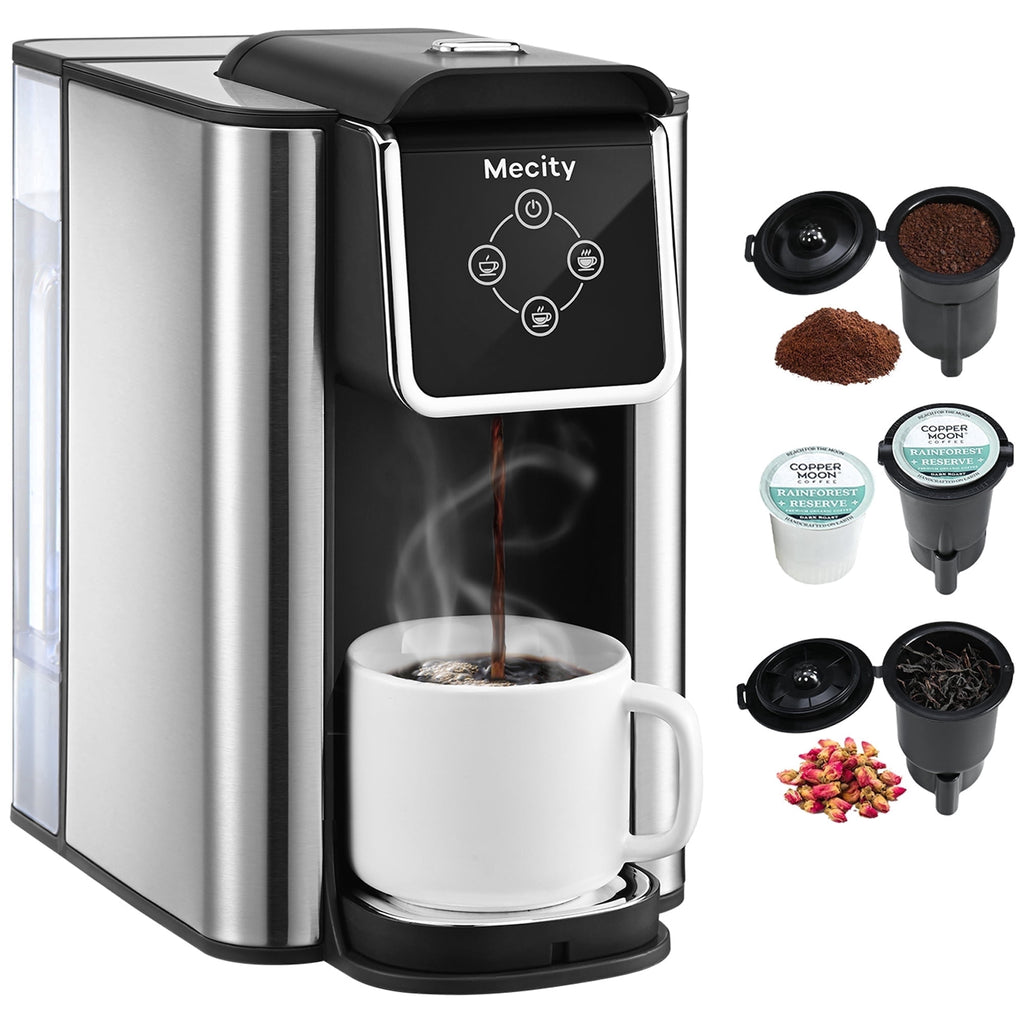 Mecity Coffee Maker 3 in 1 Single Serve Coffee Machine, Compatible with K cup Capsules, Instant Coffee Pot, Tea maker, 6,8,10 Oz Cup, Removable 50 Oz Water Reservoir, 120V 1150W, Black