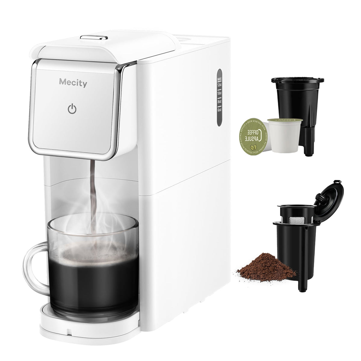 Mecity Compact Coffee Maker for Ground Coffee & Loose Tea - Single Serve, 6-12 Oz Brew, Black