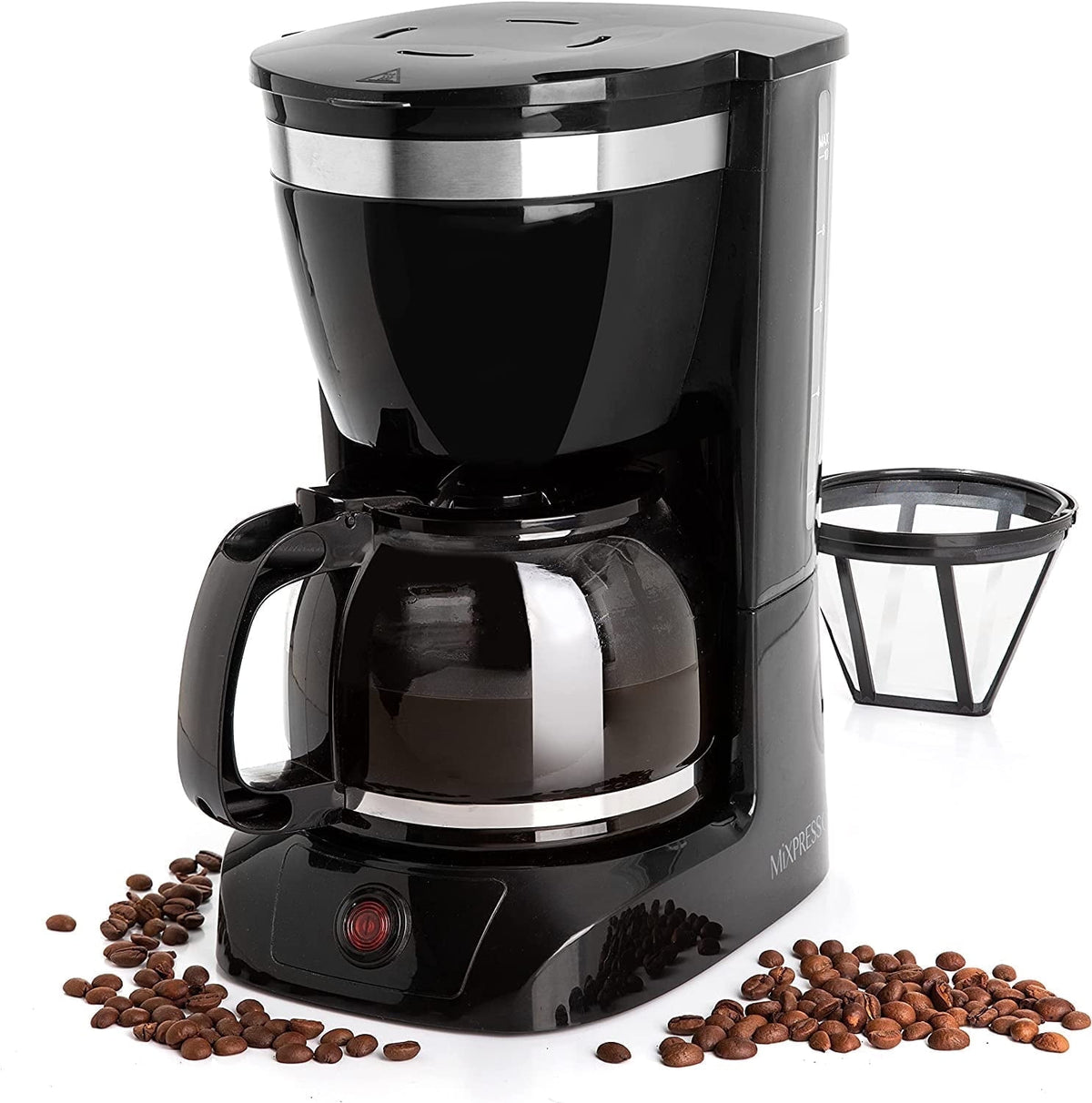 Mixpresso 12 Cup Coffee Pot, Auto-Off & Reusable Filter, Large Drip Coffee Maker 12 Cup Borosilicate Glass Carafe, Anti-Drip Coffee Machine Water Level Window, Black Electric Coffee Maker