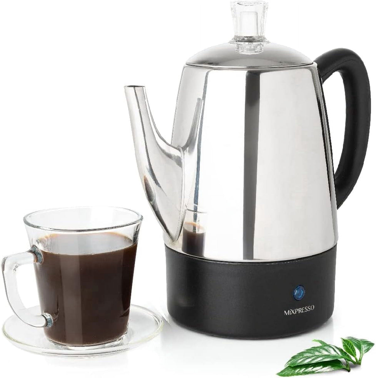 Mixpresso Percolator Coffee Pot Electric 10 Cup, Stainless Steel Coffee Maker, Coffee Percolator Electric With Keep Warm Function, 10 Cups Stainless Steel Perculator With Basket (Shiny Blue)