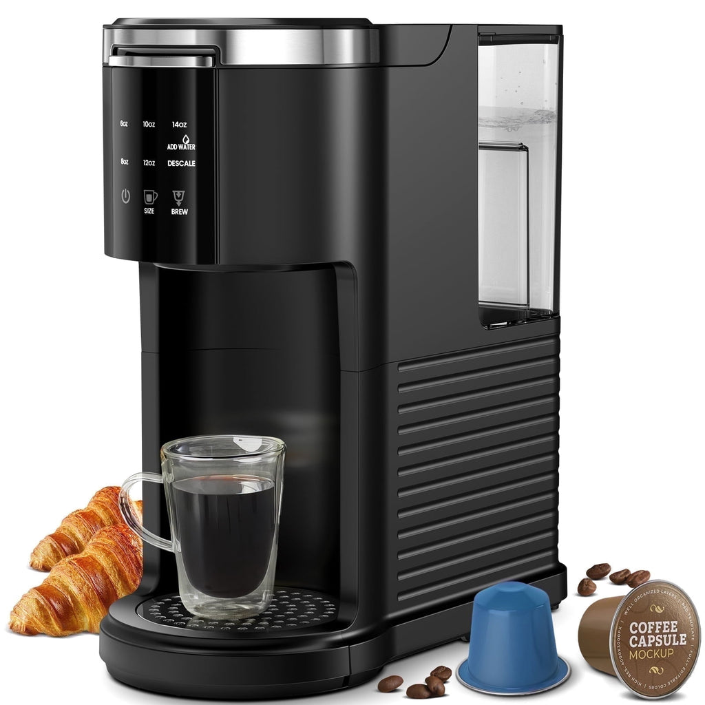 Moifoi Coffee Maker 2-in-1 Single Serve Coffee Machine, for K-Cup Coffee Capsule Pod, Ground Coffee Powder Brewer, Black