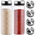 NiHome 2-Pack 10oz Spice Shakers with Adjustable Stainless-Steel Lids for Parmesan Cheese, Chili Flakes, Herbs, Salt, Pepper, Borosilicate Glass Seasoning Dispensers, Easy Refill and Dishwasher Safe