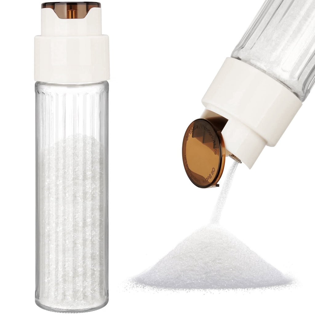 NiHome 16.9oz Sugar Dispenser with Automatic Pouring Switch for Home, Kitchen, Coffee Station, Large Capacity Glass Jar for Sugar, Coffee Creamer, Salt, Food-Grade Glass with Anti-Slip Ribbed Design