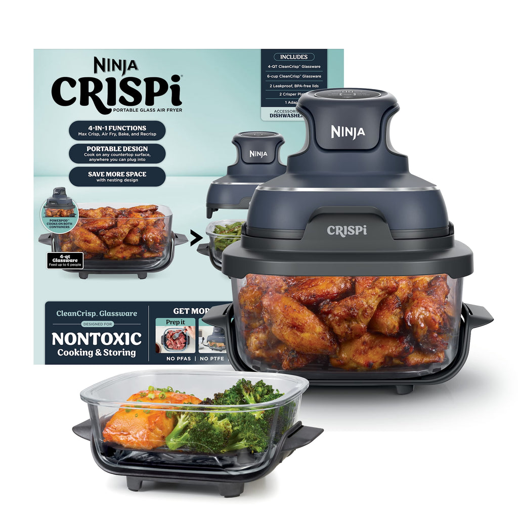 Ninja Crispi Glass Air Fryer 4-Qt, 4-in-1, Air Fry Bake Recrisp, Portable, Dishwasher Safe, FN101GY Cyberspace