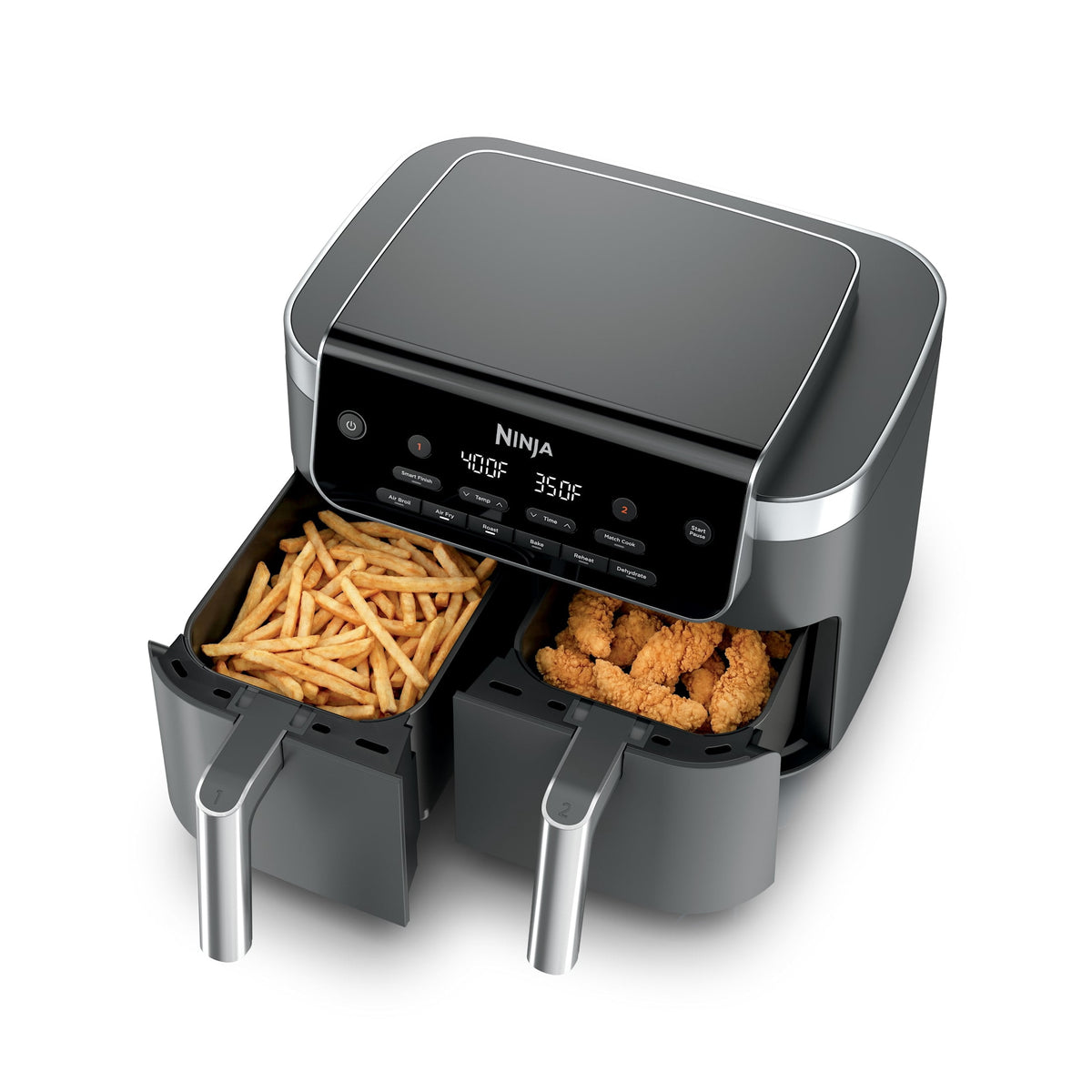 Ninja DualZone Air Fryer 8-Qt, 6-in-1, 2 Baskets, Smart Finish & Match Cook, Air Fry Roast Bake, DZ801 Gray