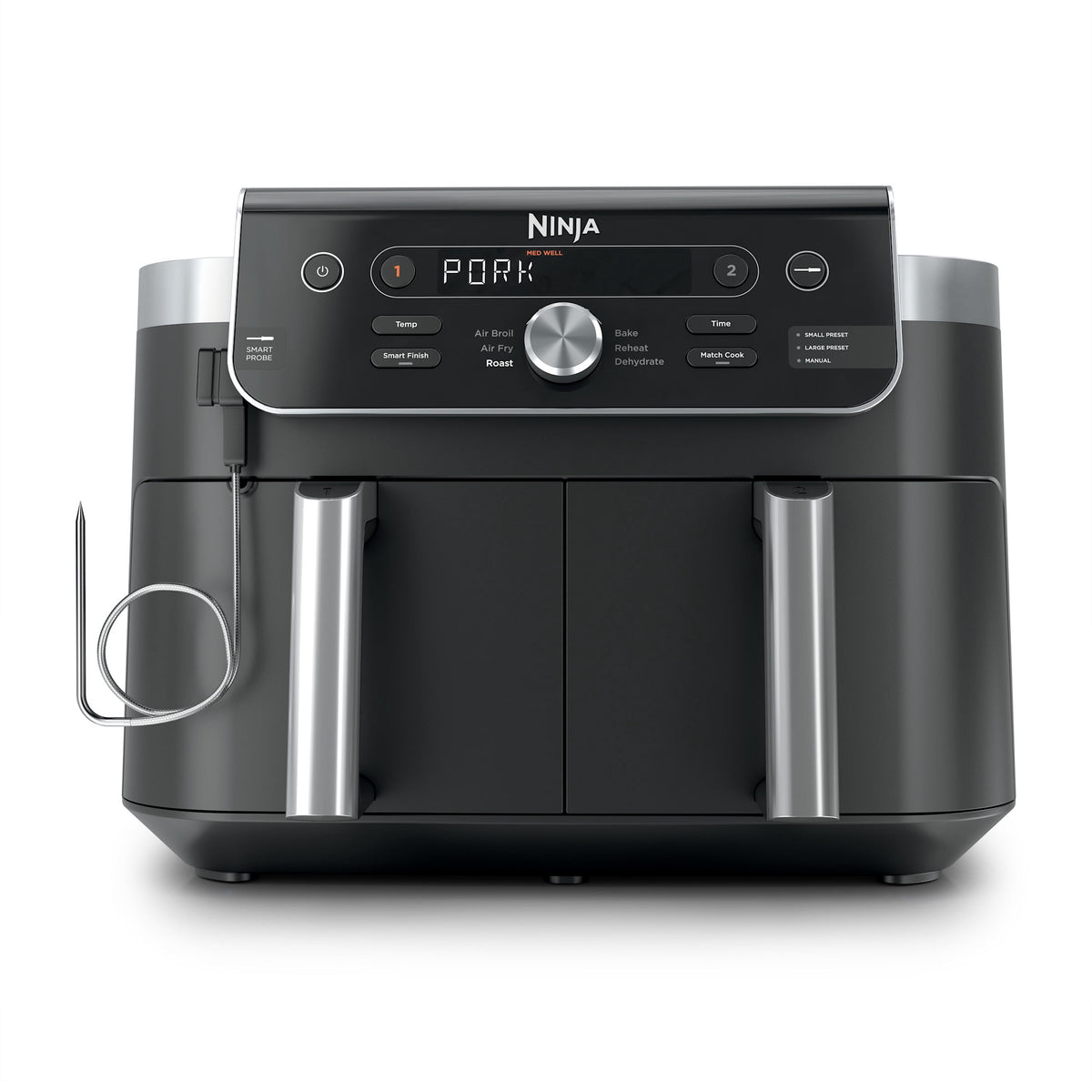 Ninja DualZone Air Fryer 8-Qt, 6-in-1, 2 Baskets, Smart Finish & Match Cook, Air Fry Roast Bake, DZ801 Gray