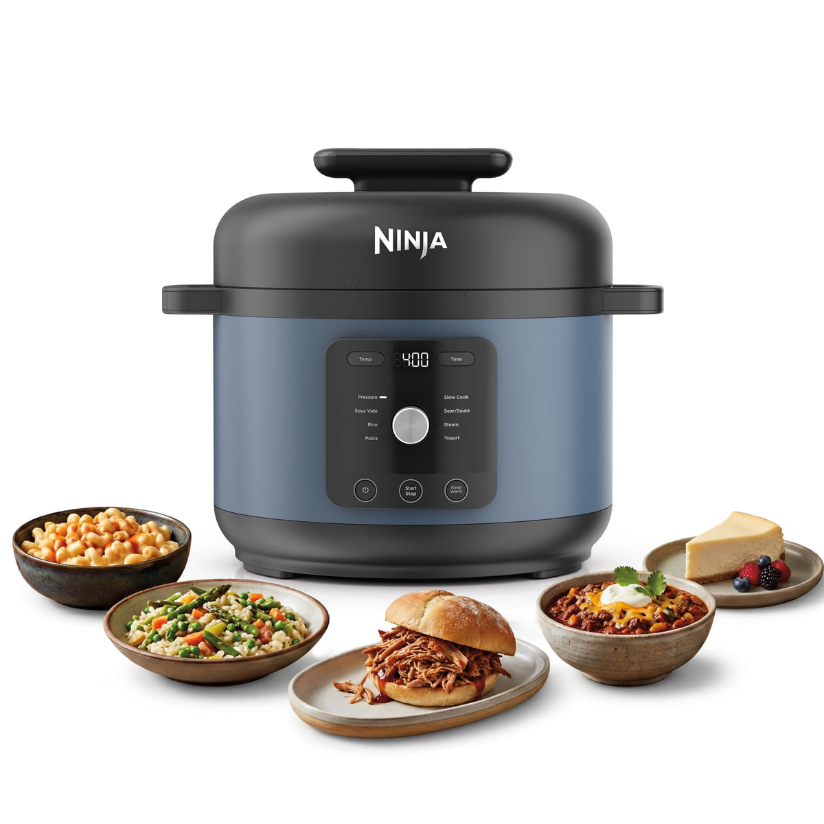Ninja HyperHeat 8-in-1 Electric Pressure Cooker with SimpliServe Pot — 6.5 Qt, Cooks Up to 2X Faster, 1200W, Feeds 8–10, Sage Leaf
