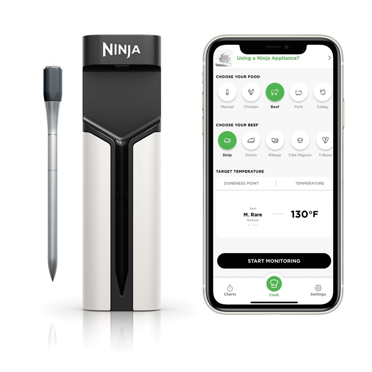 Ninja ProChef Wireless Meat Thermometer Indoor & Outdoor, extended battery life, bluetooth, waterproof, WP100