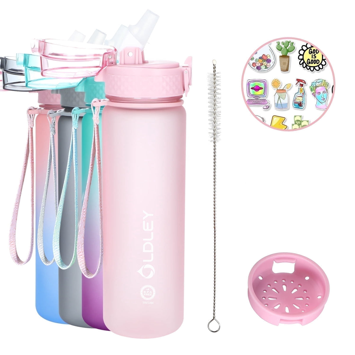 Oldley Transparent Tritan Kids Bottle – 17oz Straw Water Bottle with One-Hand Open Button, Lockable Leak-Proof Lid, Ideal for Daily Hydration