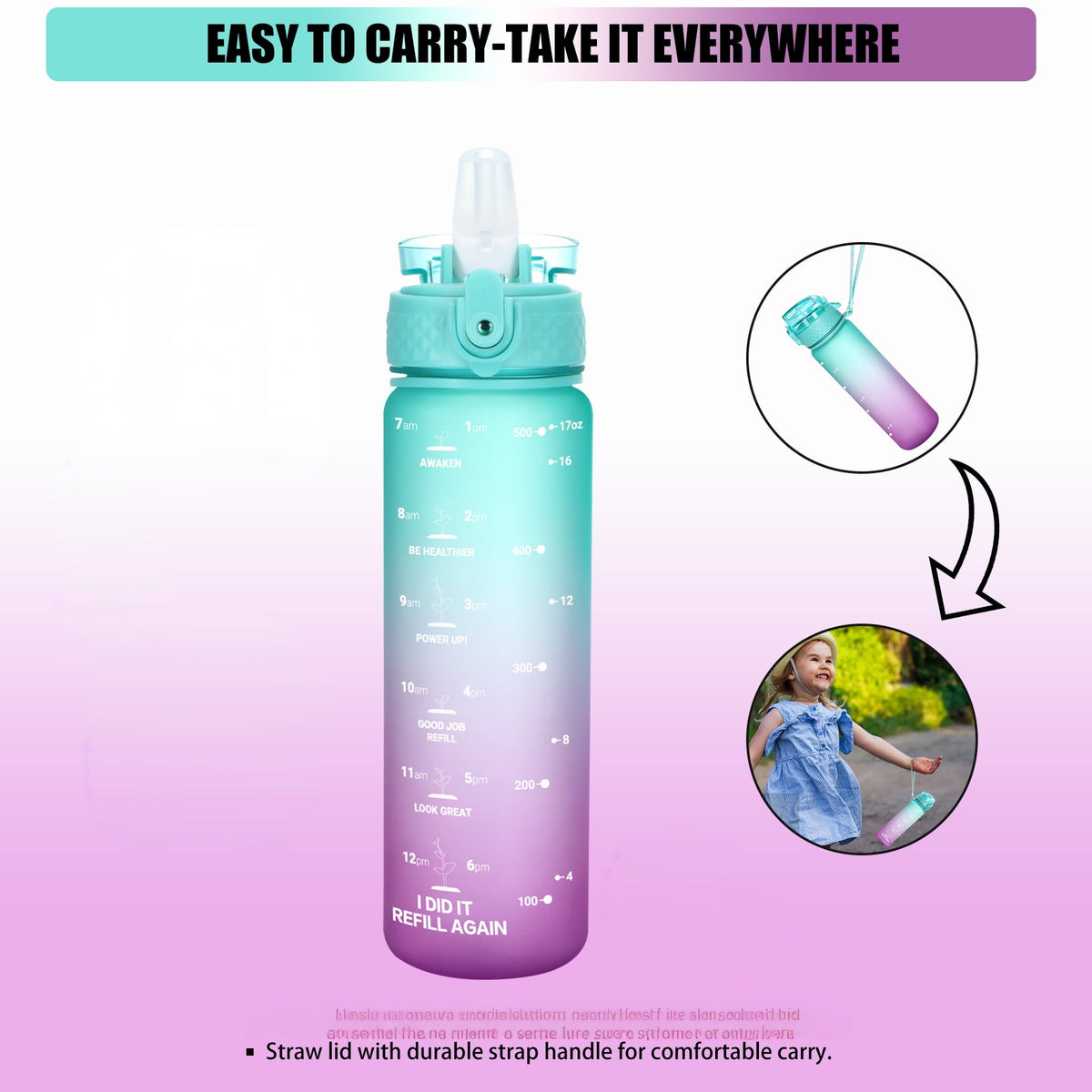 Oldley Transparent Tritan Kids Bottle – 17oz Straw Water Bottle with One-Hand Open Button, Lockable Leak-Proof Lid, Ideal for Daily Hydration