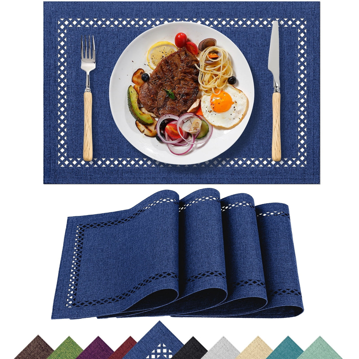 Placemats Set of 4, Yamaziot Double Layer Cloth Fabric Heat Resistant Place Mat, Washable Reversible Rectangle Dining Table Mats, Hollow Khaki, 12"x18"
