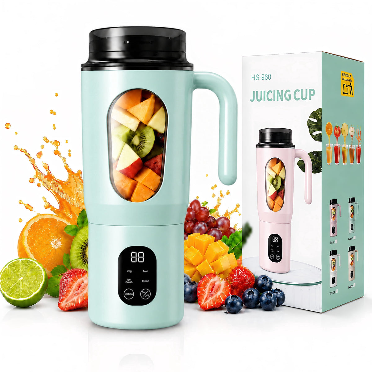 STARBIAO Portable Blender 19.6 oz Personal Juicer Cup, USB-C Rechargeable Mini Blender for Shakes & Smoothies, 12-Blade Stainless Steel, 4 Modes, Digital Display, Self-Cleaning, Beige