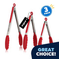 RED Kitchen Tongs for Cooking with Silicone Tips Stainless Steel Tongs 450℉ Locking Set 3, Cooking Serving Grilling Barbecuing Salads Kitchen Clips Easy to use