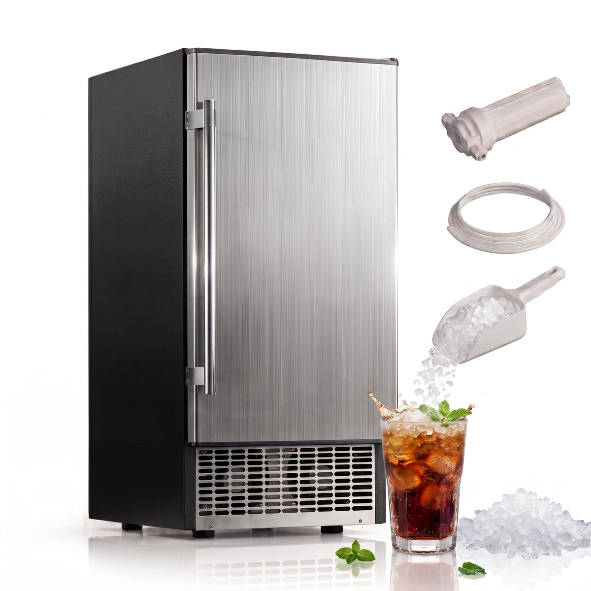 RIOXC Gourmet Top Hat Ice Maker 70 lbs, 15 Inch Built-in Undercounter Machine, Spray Tech for Home Bar & Commercial, ETL