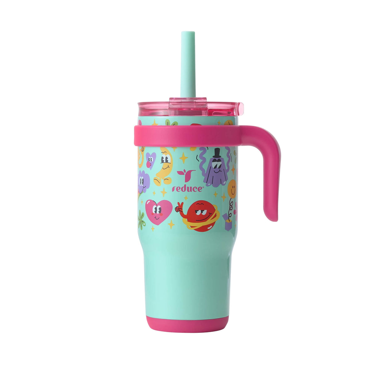 Reduce Coldee Kids Insulated Tumbler with Straw, 18oz Stainless Steel Spill-Proof Cup with Handle, Smiles
