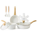 SENSARTE Ceramic Nonstick Pots and Pans Set, 10Pcs Healthy Non Stick Cookware Set with Pots Protectors, Induction Kitchen Cookware Sets, Dishwasher Safe White