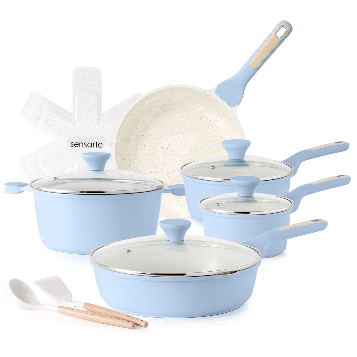 SENSARTE Ceramic Nonstick Pots and Pans Set, 10Pcs Healthy Non Stick Cookware Set with Pots Protectors, Induction Kitchen Cookware Sets, Dishwasher Safe White