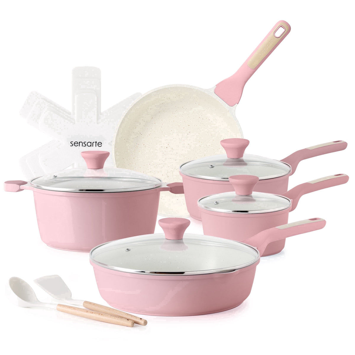 SENSARTE Ceramic Nonstick Pots and Pans Set, 10Pcs Healthy Non Stick Cookware Set with Pots Protectors, Induction Kitchen Cookware Sets, Dishwasher Safe White