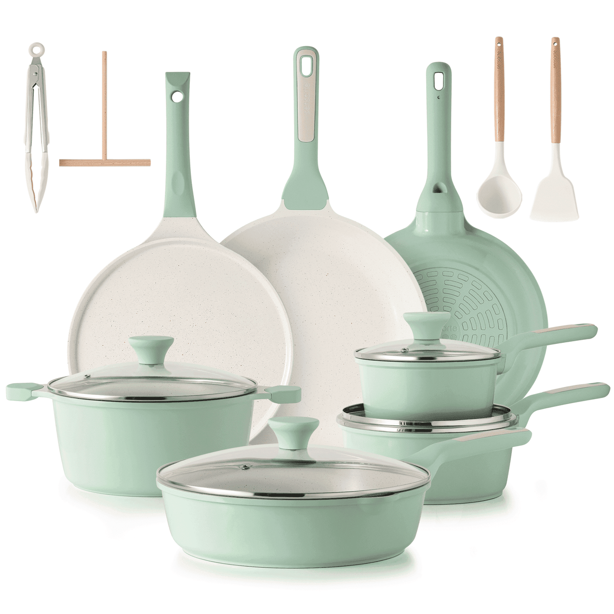 SENSARTE Ceramic Nonstick Pots and Pans Set, 10Pcs Healthy Non Stick Cookware Set with Pots Protectors, Induction Kitchen Cookware Sets, Dishwasher Safe White