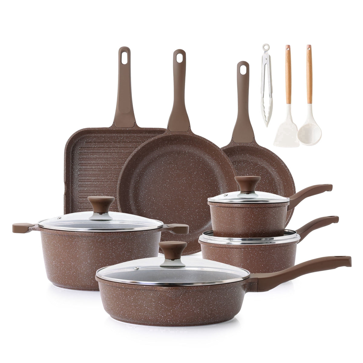 SENSARTE Ceramic Nonstick Pots and Pans Set, 10Pcs Healthy Non Stick Cookware Set with Pots Protectors, Induction Kitchen Cookware Sets, Dishwasher Safe White