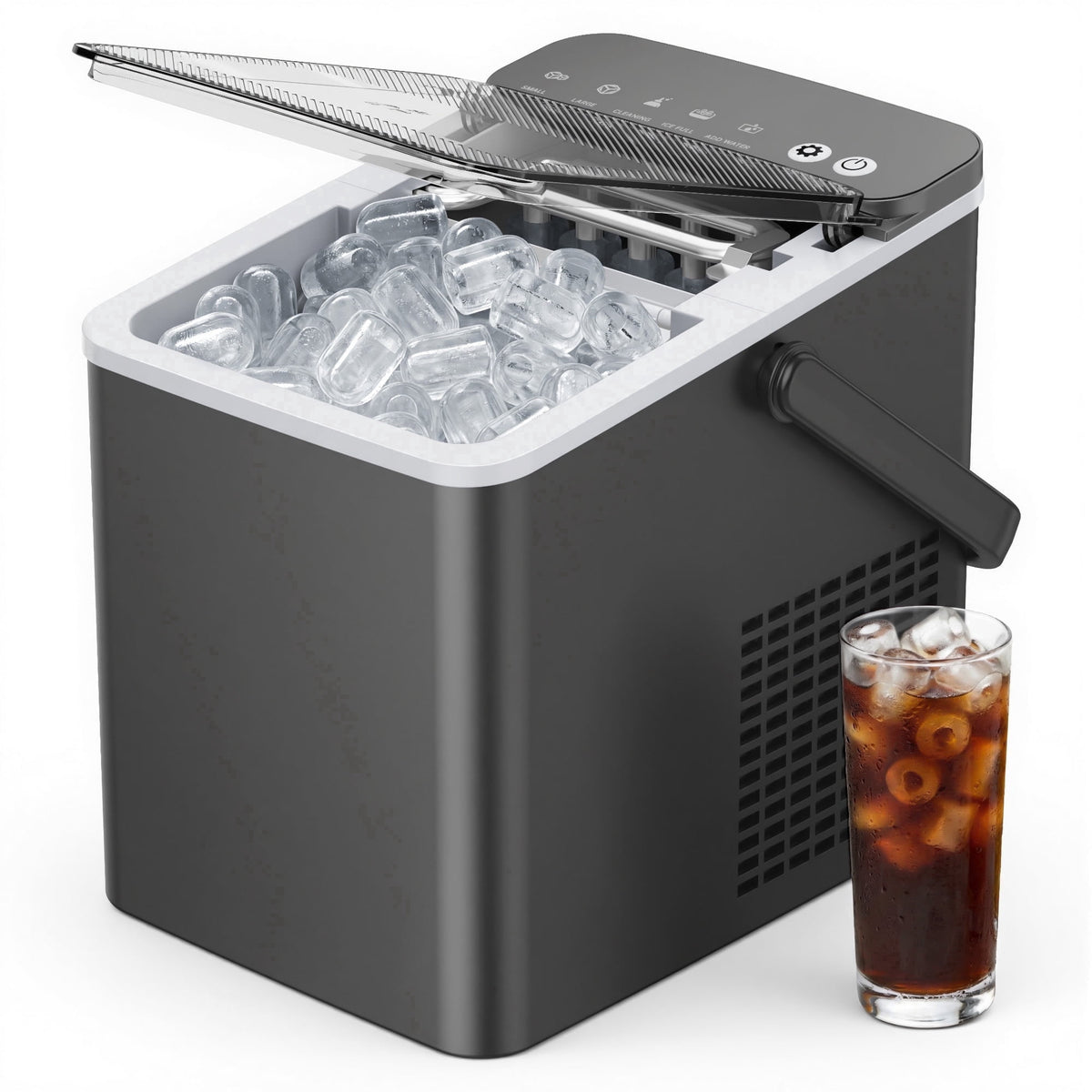 SIMZLIFE Portable Countertop Ice Maker, 26 Lbs/Day, 9 Bullet Ice Cubes in 6 Minutes, 2 Ice Sizes, Self-Cleaning Ice Machine, Black