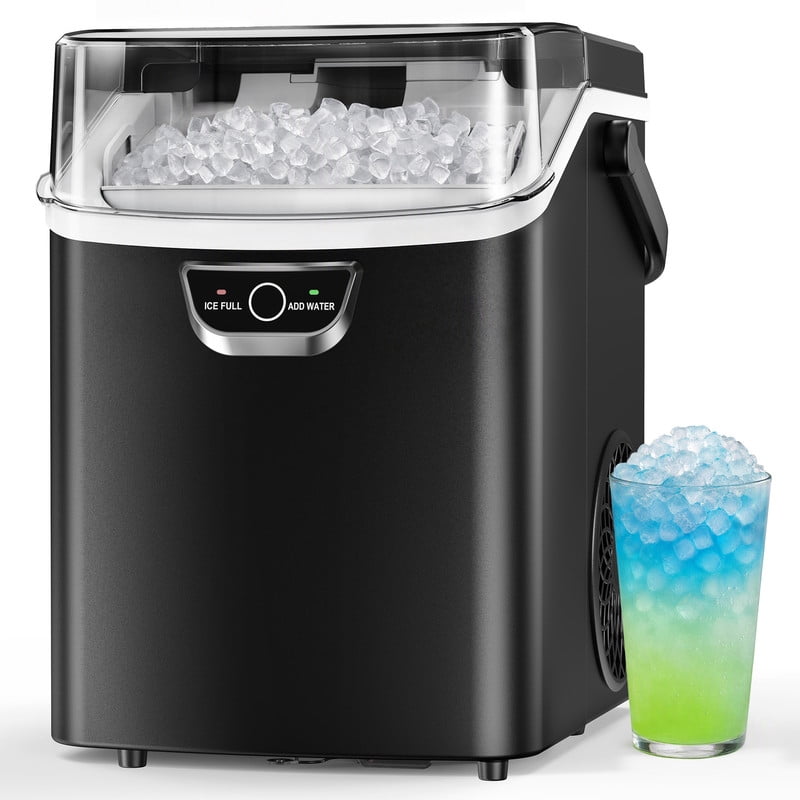 SIMZLIFE Countertop Nugget Ice Maker 33Lbs/24H, 5-Min Ice Cycle, Self-Cleaning, Portable Ice Machine with Basket & Scoop, Black