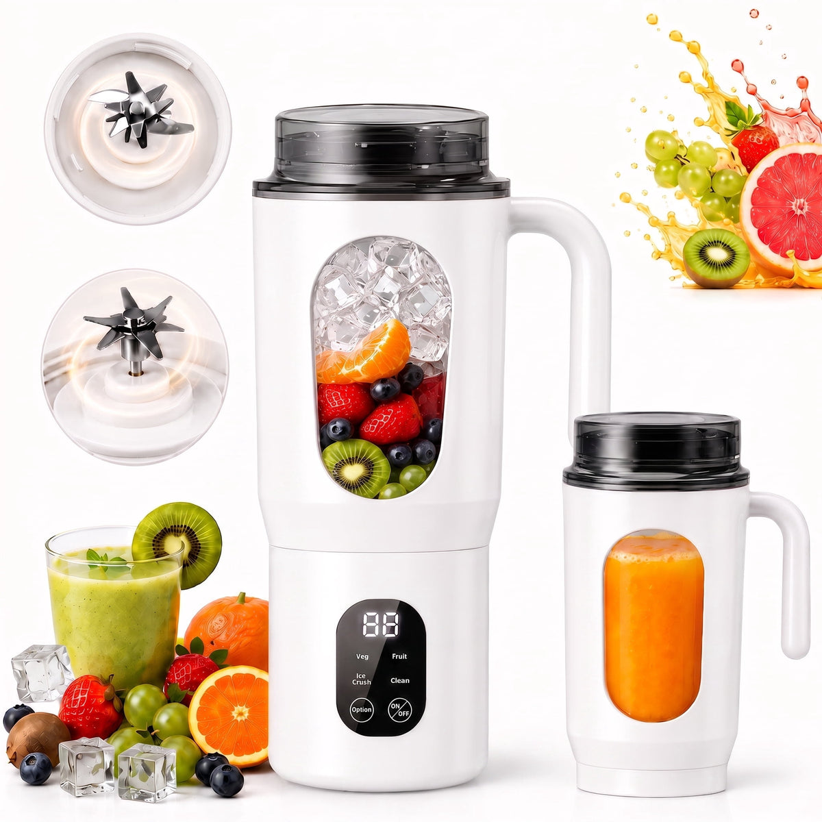 STARBIAO Portable Blender 19.6 oz Personal Juicer Cup, USB-C Rechargeable Mini Blender for Shakes & Smoothies, 12-Blade Stainless Steel, 4 Modes, Digital Display, Self-Cleaning, Beige