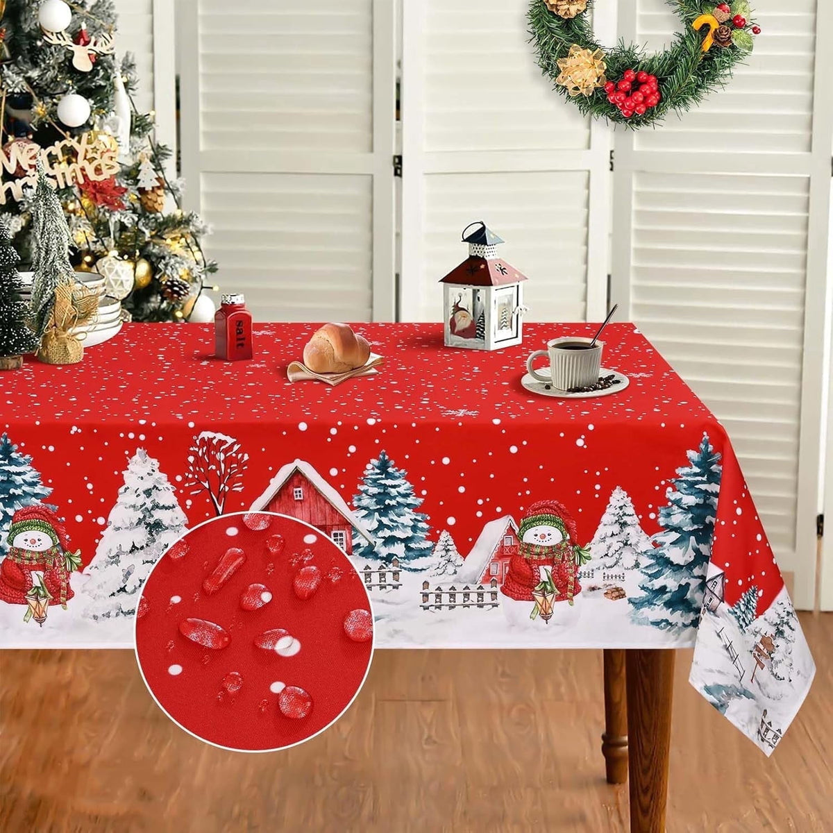 Yastouay Christmas Tablecloth Snowman Table cloth Blue Rectangle Table Cover for Xmas Dinner Party, 60" x 84"