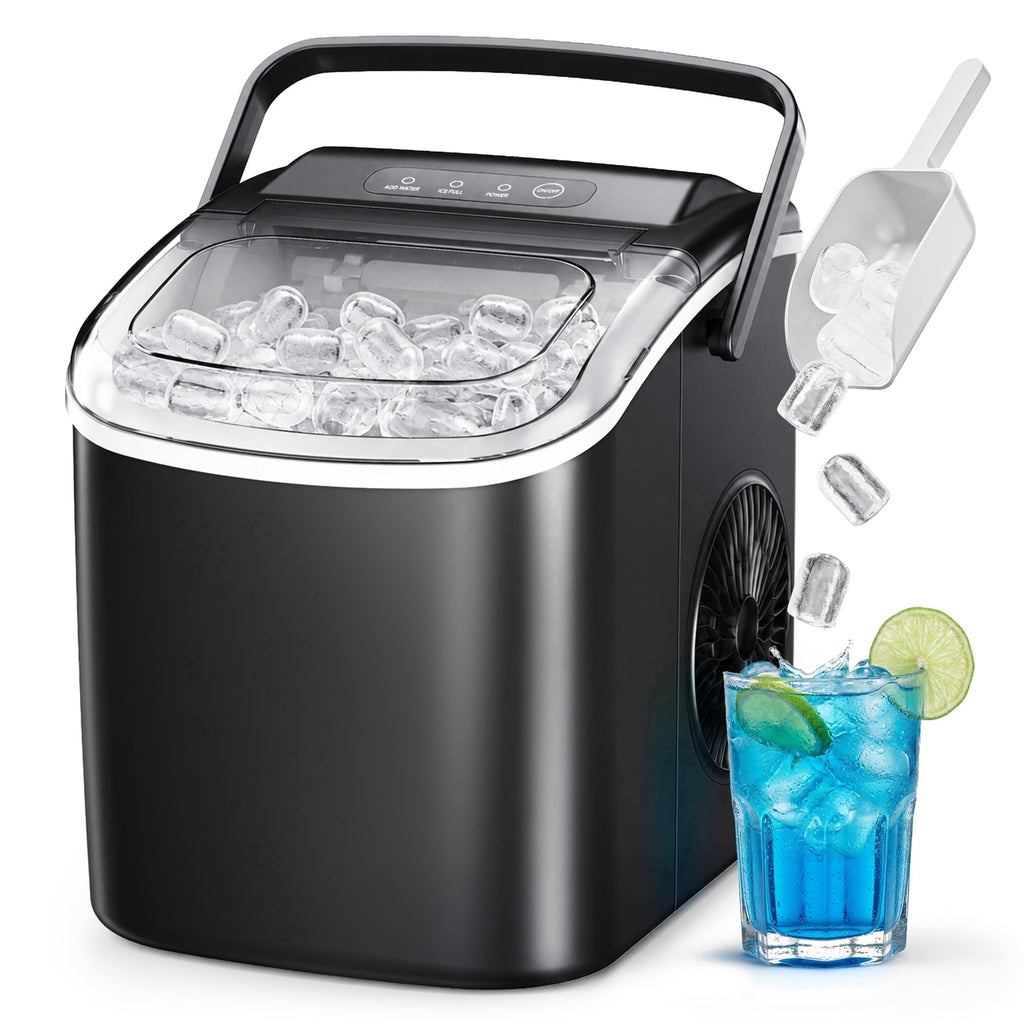 Simzlife Countertop Ice Maker, 26 Lbs/24H, 9 Bullet-Shaped Ice Cubes in 6 Minutes, Auto-Cleaning Ice Machine, Black