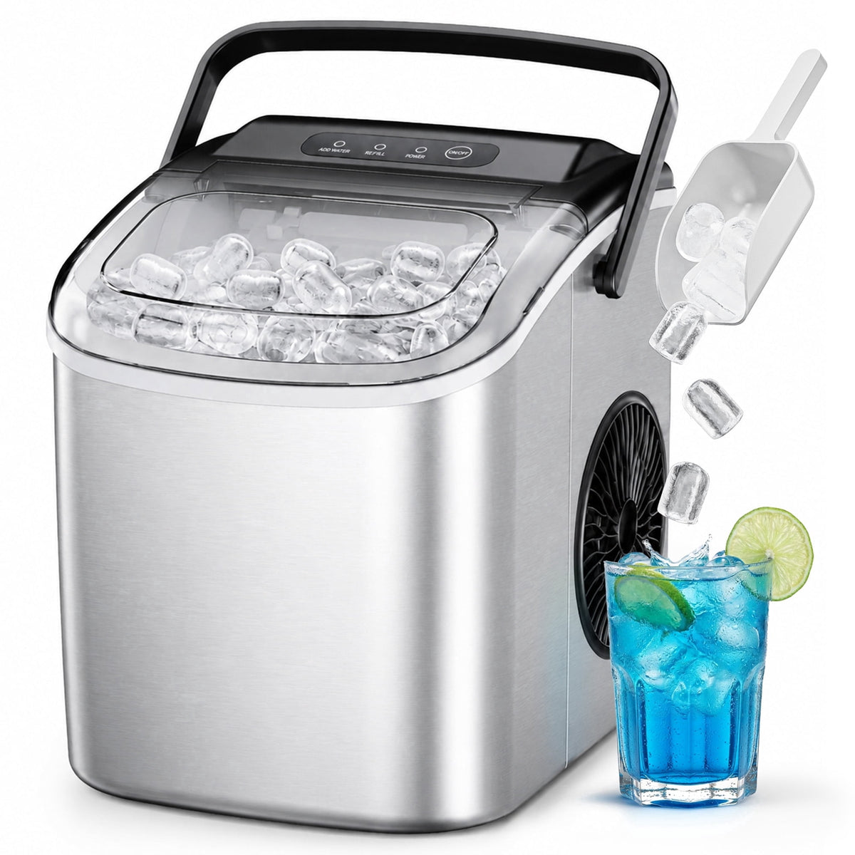 Simzlife Countertop Ice Maker, 26 Lbs/24H, 9 Bullet-Shaped Ice Cubes in 6 Minutes, Auto-Cleaning Ice Machine, Black