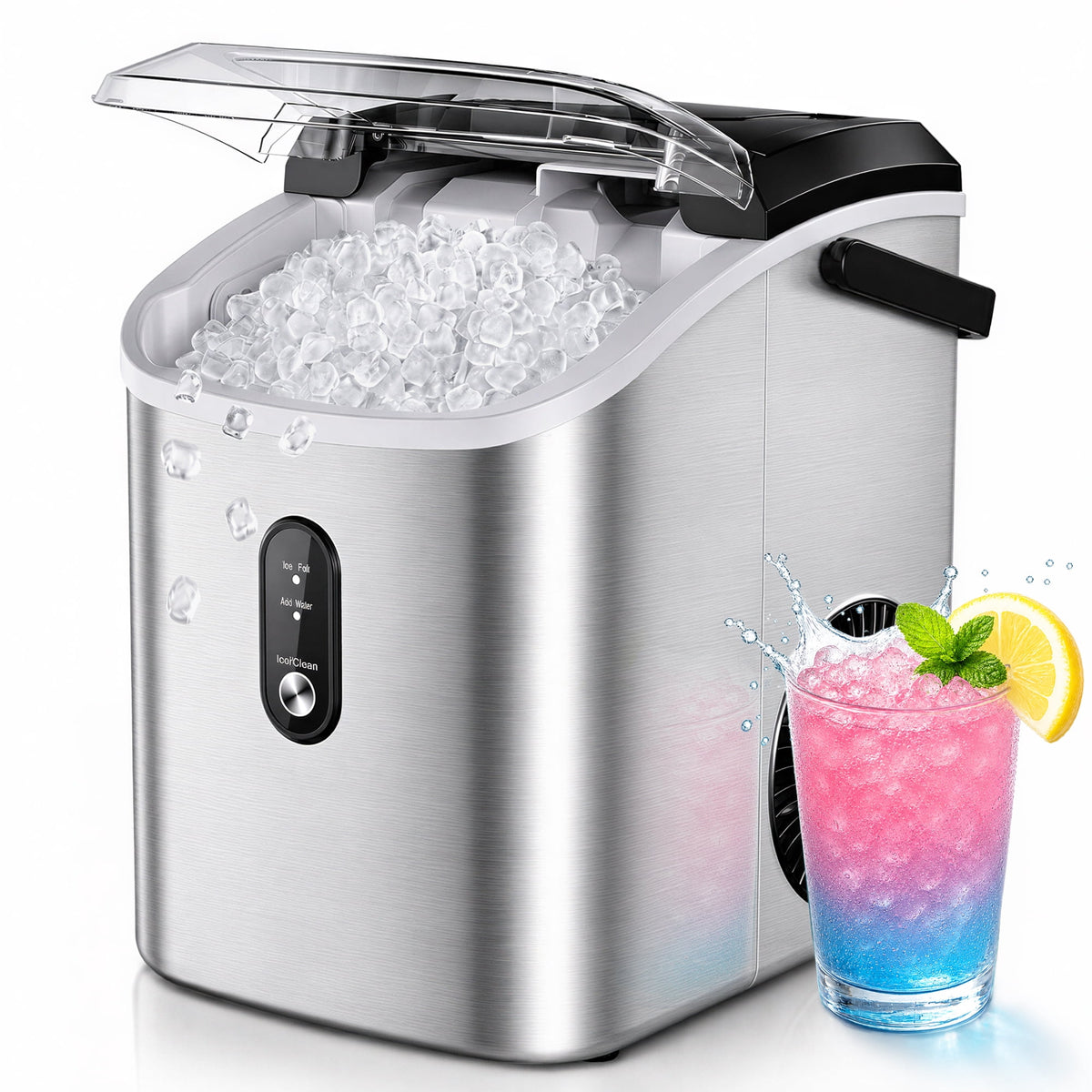 Simzlife 35lbs/24H Nugget Ice Maker Countertop,Portable Pebble Crushed Soft Chewable Ice Maker Machine with Self-Cleaning, Black