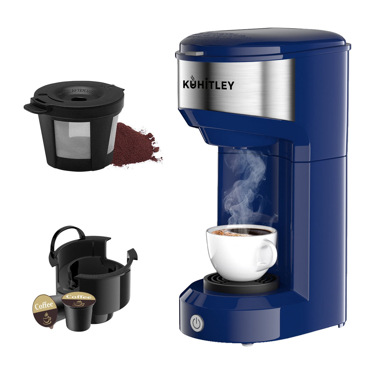MINI Single Serve Coffee Maker,Instant Coffee Maker One Cup for K Cup & Ground Coffee,Portable Capsule Coffee Machine with 6 to 14oz Reservoir,90 Seconds Fast Brewing and One Button Operation