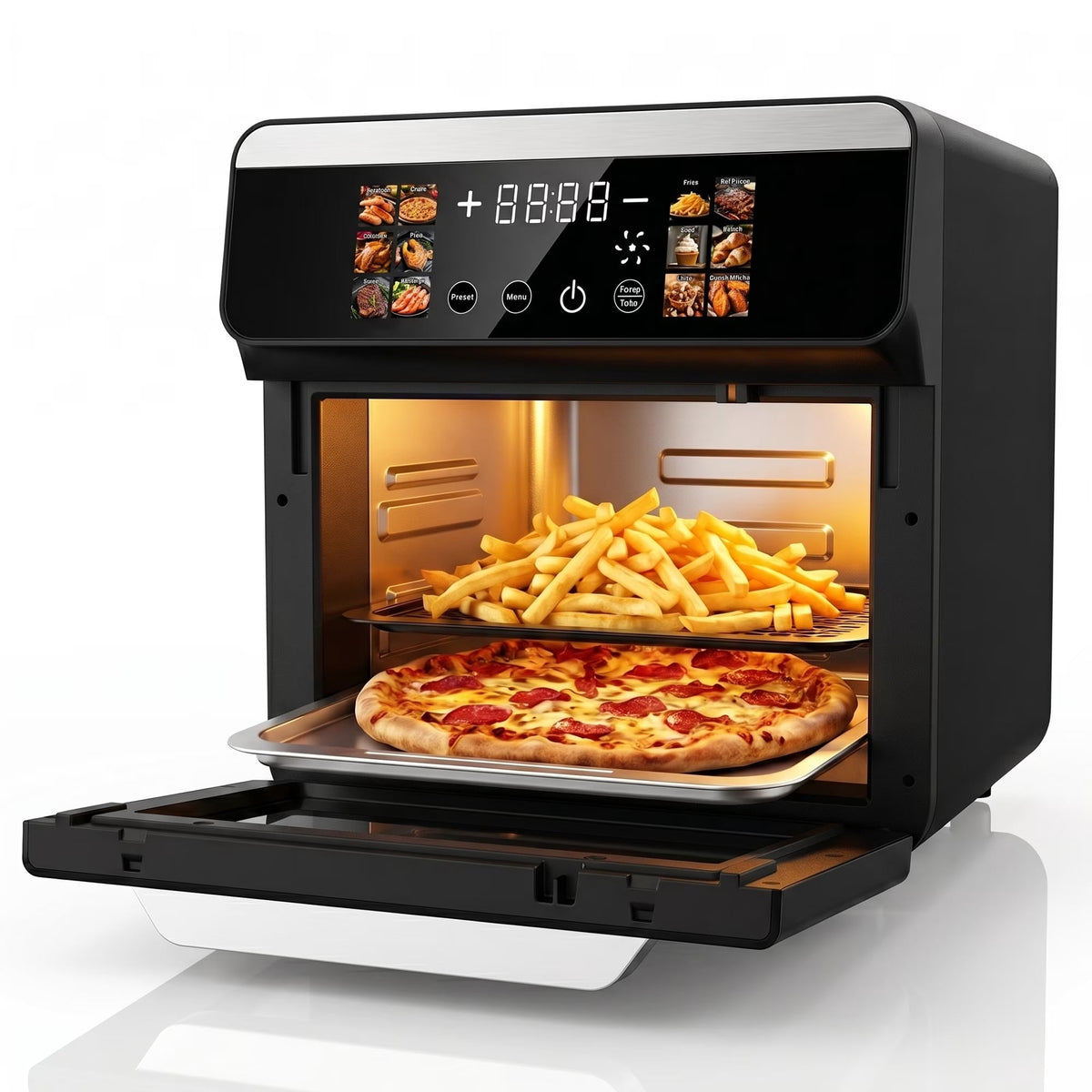 Smart Air Fryer Toaster Oven, 12 One-Touch Preset Functions, Smart Cooking Program, Viewing Window, Interior Light, Two Baking Pan Additions, Adjustable Time & Temperature, Oil-Free Family Cooker,