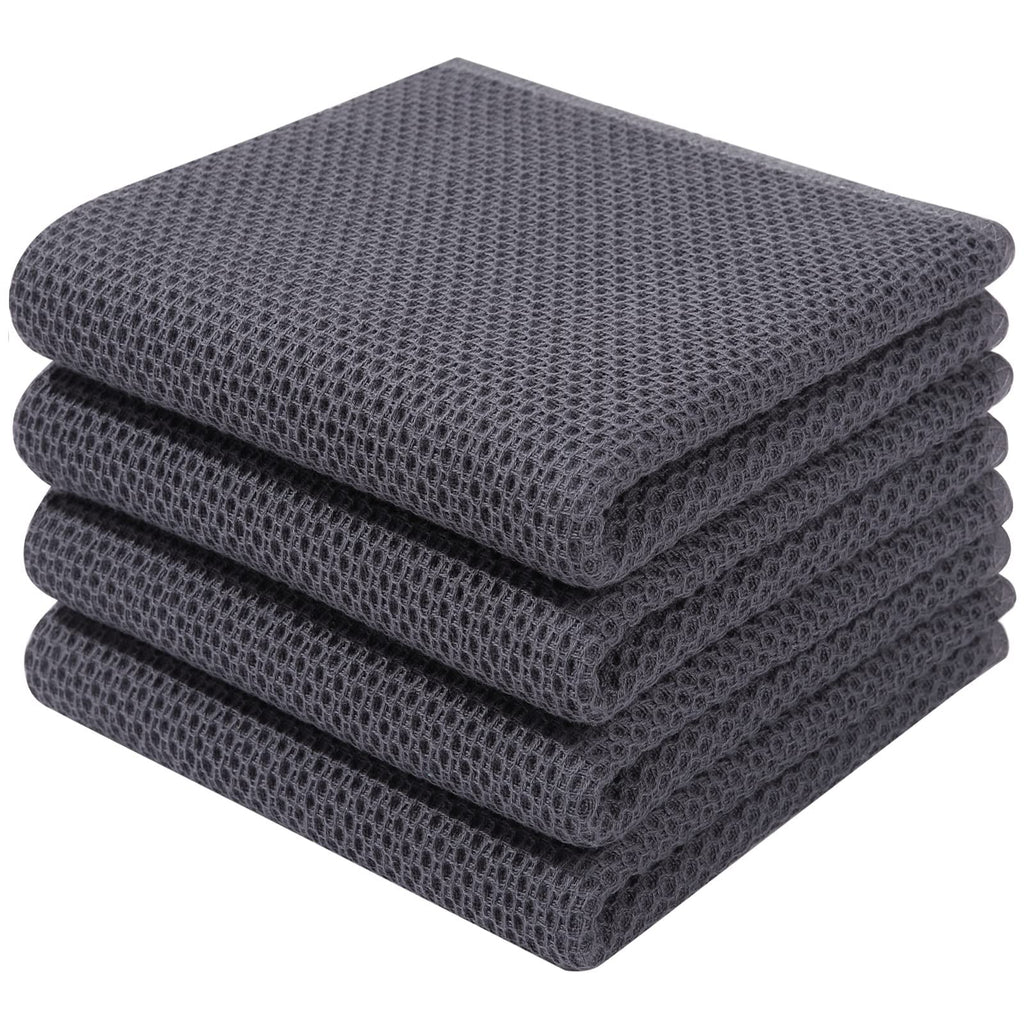 Smiry 100% Cotton Waffle Weave Kitchen Dish Towels, Ultra Soft Absorbent Quick Drying Cleaning Towel, 13x28 Inches, 4-Pack, Dark Grey