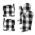 Softopia Cotton Oven Mitt & Pot Holder Buffalo Plaid Check 100% Cotton Heat Resistant Oven Gloves (7"x13") & Hot Pads (8"x8") Combo for Baking, Cooking - Black