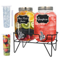 Soulgenix 2 Gallon Glass Drink Dispenser Set, Drink Dispensers for Parties Beverage Dispenser with Stand and Stainless Steel Spigot for Juice, Fruit Tea and Lemonade