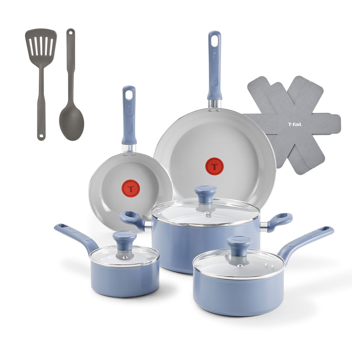 T-fal Easy Care 18 Piece Ceramic Nonstick Cookware Set, Pots and Pans, Mint Green
