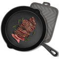 TINANA 10 inch Pre-Seasoned Cast Iron Skillet with Handle and Dual-Use Insulating Pad