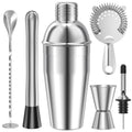 TINANA 6 PCS Cocktail Shaker Set, 25oz Shaker, Strainer, Muddler, Jigger, Mixing Spoon, Pour Spout, Stainless Steel Bartender Kit, Perfect for Home, Bar, or Gift