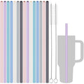 Tomorotec 12" Reusable Silicone Drinking Straws 15PCS with 2 Brushes, Compatible with Stanley Tumblers 40oz 30oz 20oz, Customizable for Various Drinkware, BPA-Free & Safe for Teeth (Morandi Colors)