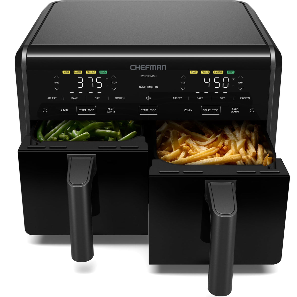 Chefman 9-Quart TurboFry Dual Basket Easy-View Air Fryer, 450°F Max Temp - Black