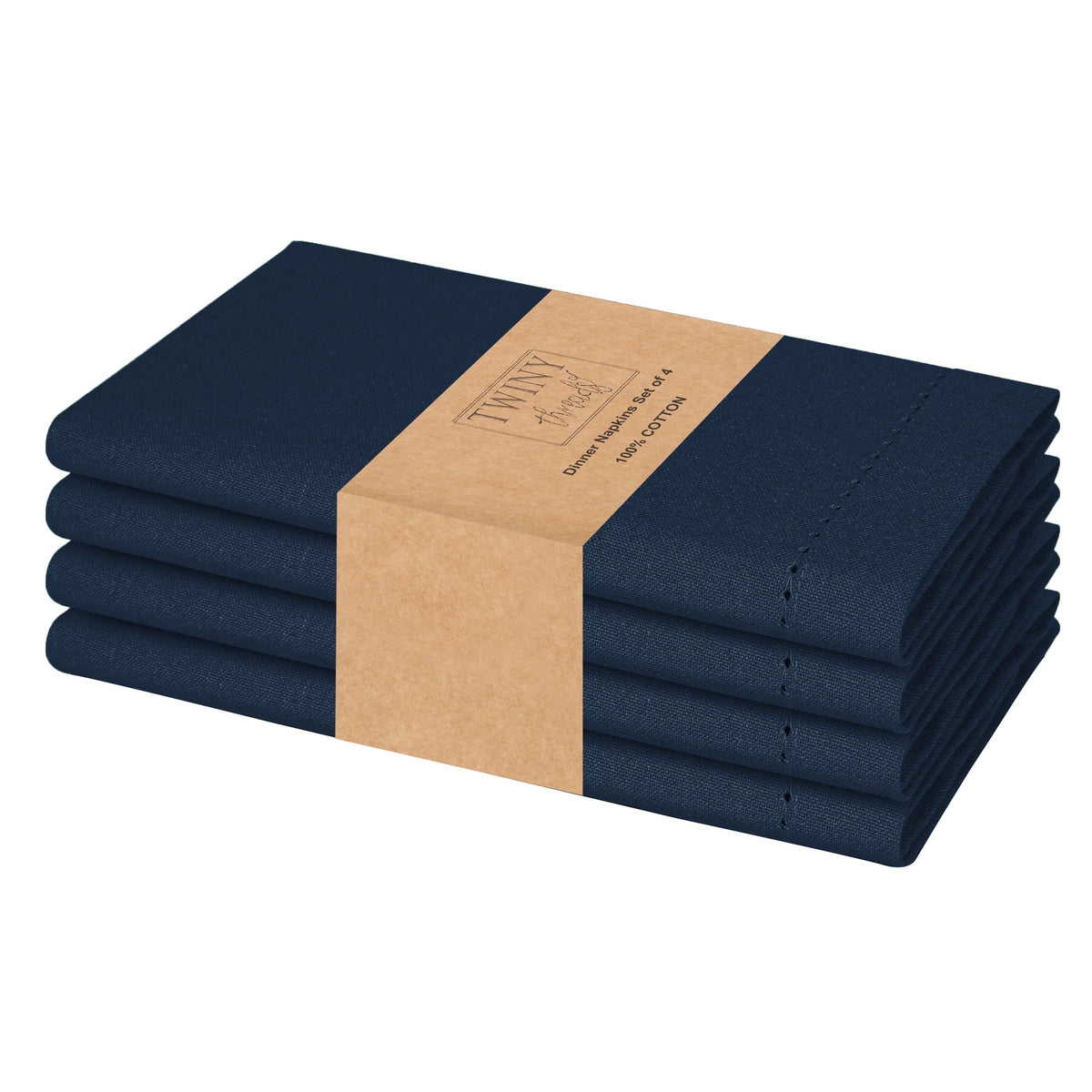 Twiny Threads Set of 4 Hemstitch Reusable Cloth Dinner Napkins - Navy