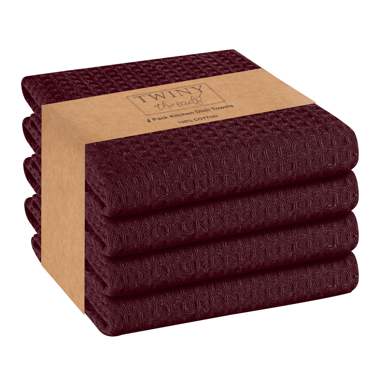 Twiny Threads Waffle Kitchen Towel 16"x26" Set of 4 - Brown