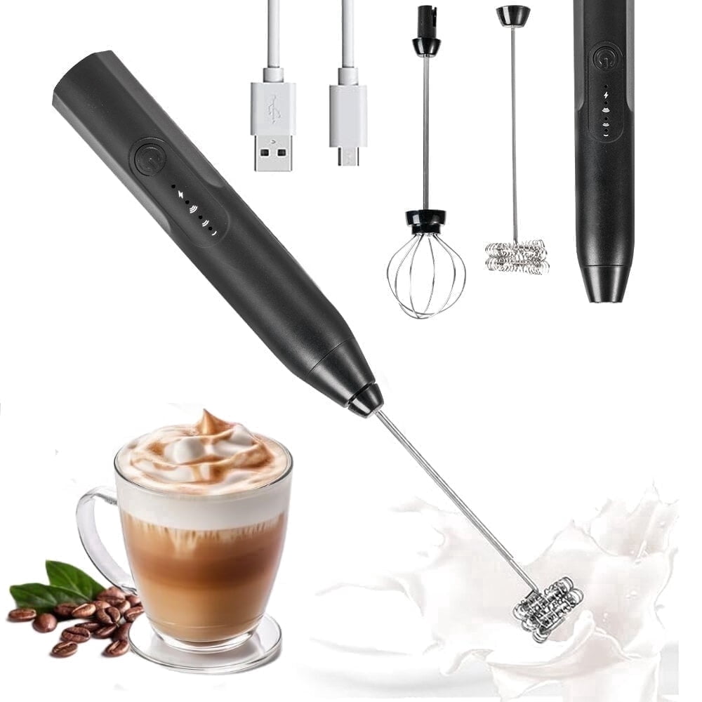 Milk Frother Wand Drink Mixer - Handheld Milk Frother Electric Whisk - Easy-Clean Stainless Steel Frother Wand & Mini Blender - Electric Coffee Frother for Milk Coffee Lattes