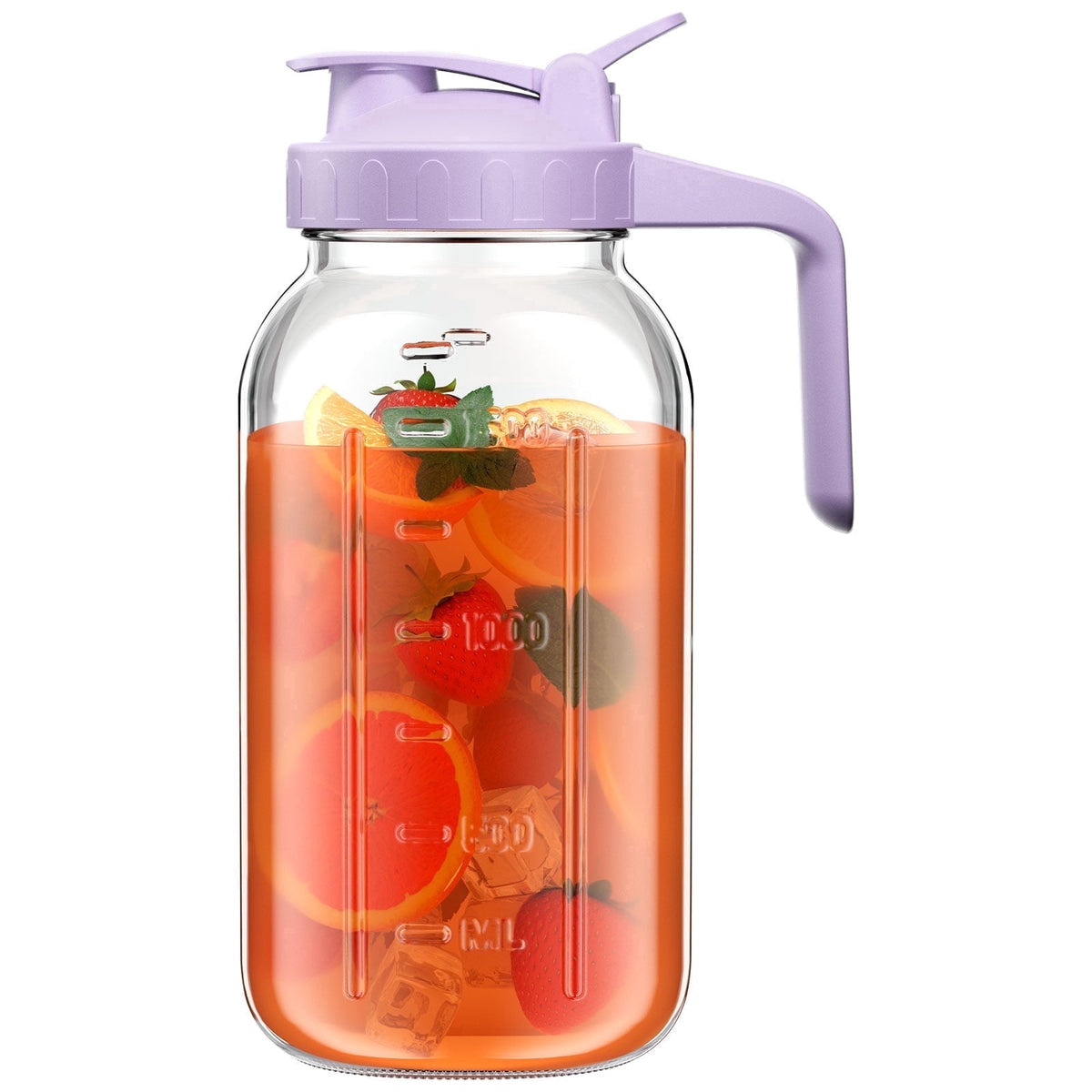 VA1KENE Glass Pitcher with Lid, Mason Jar Pitcher with Spout and Handle for Lemonade, Iced Drinks, and Sun Tea 64oz Gray