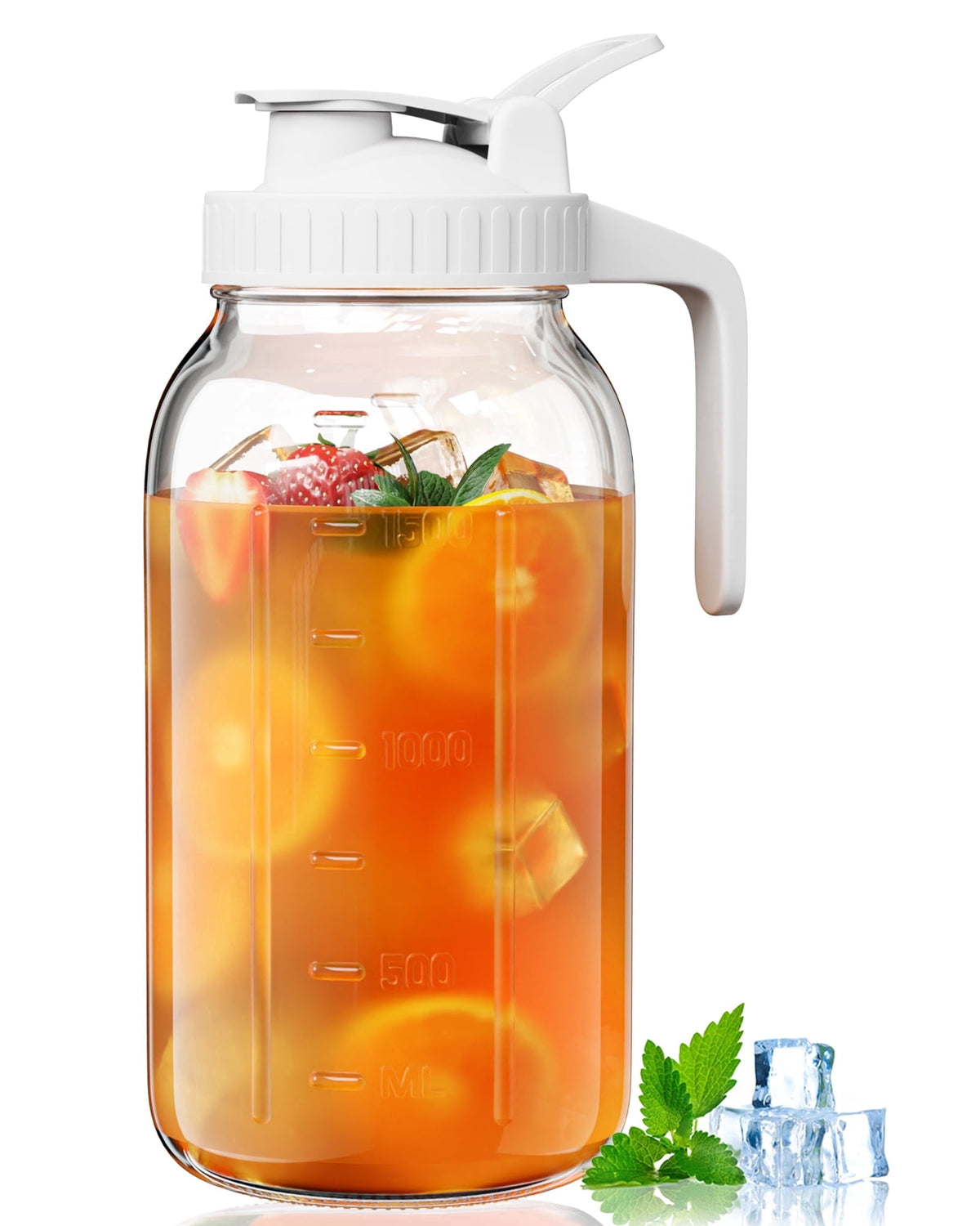 VA1KENE Glass Pitcher with Lid, Mason Jar Pitcher with Spout and Handle for Lemonade, Iced Drinks, and Sun Tea 64oz Gray