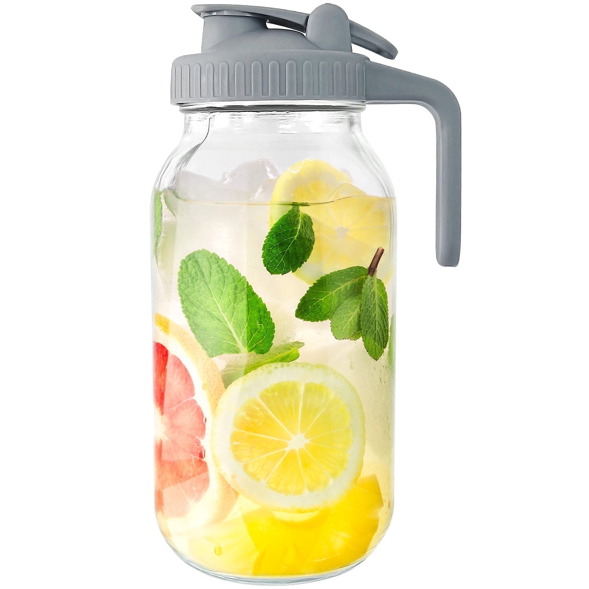 VA1KENE Glass Pitcher with Lid, Mason Jar Pitcher with Spout and Handle for Lemonade, Iced Drinks, and Sun Tea 64oz Gray