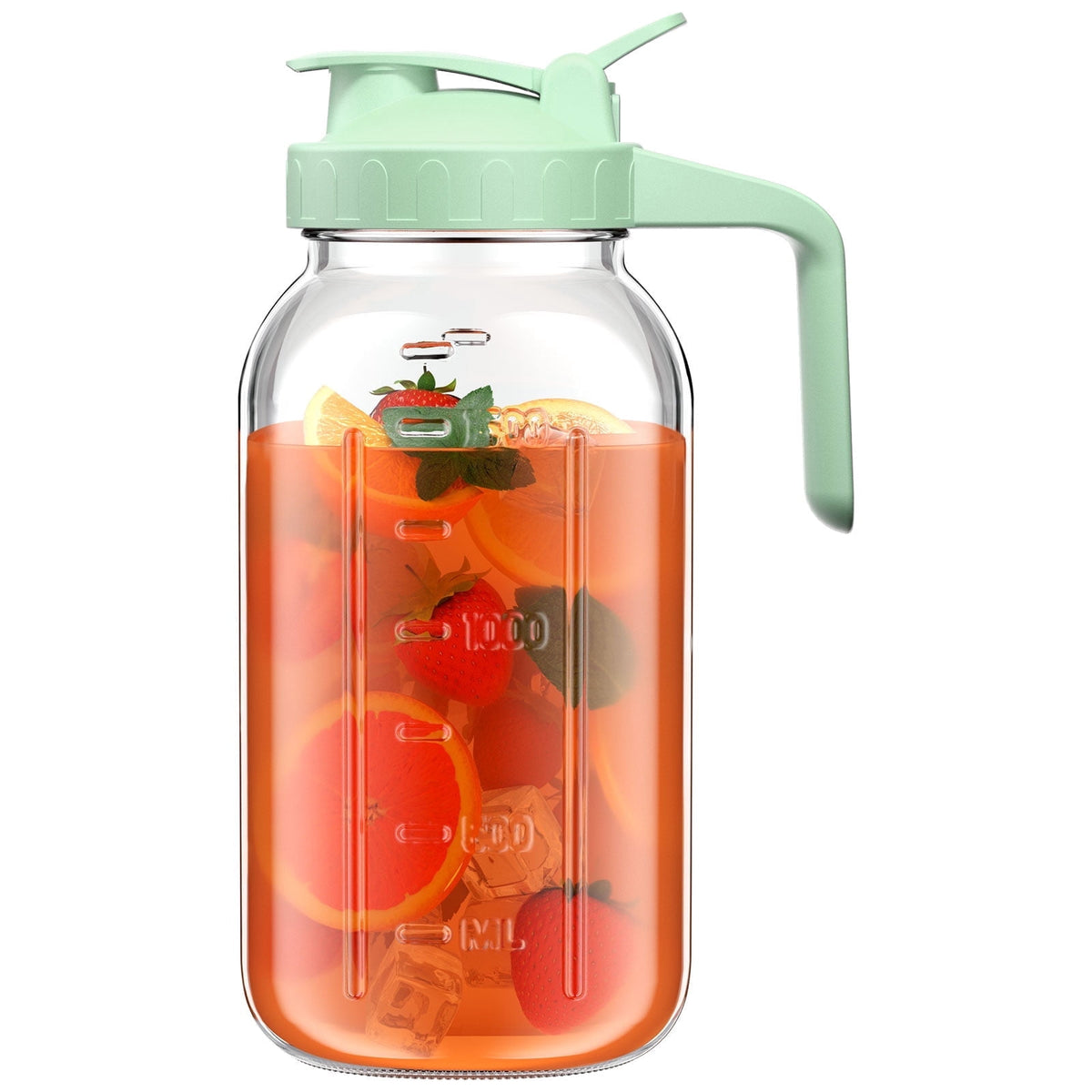 VA1KENE Glass Pitcher with Lid, Mason Jar Pitcher with Spout and Handle for Lemonade, Iced Drinks, and Sun Tea 64oz Gray
