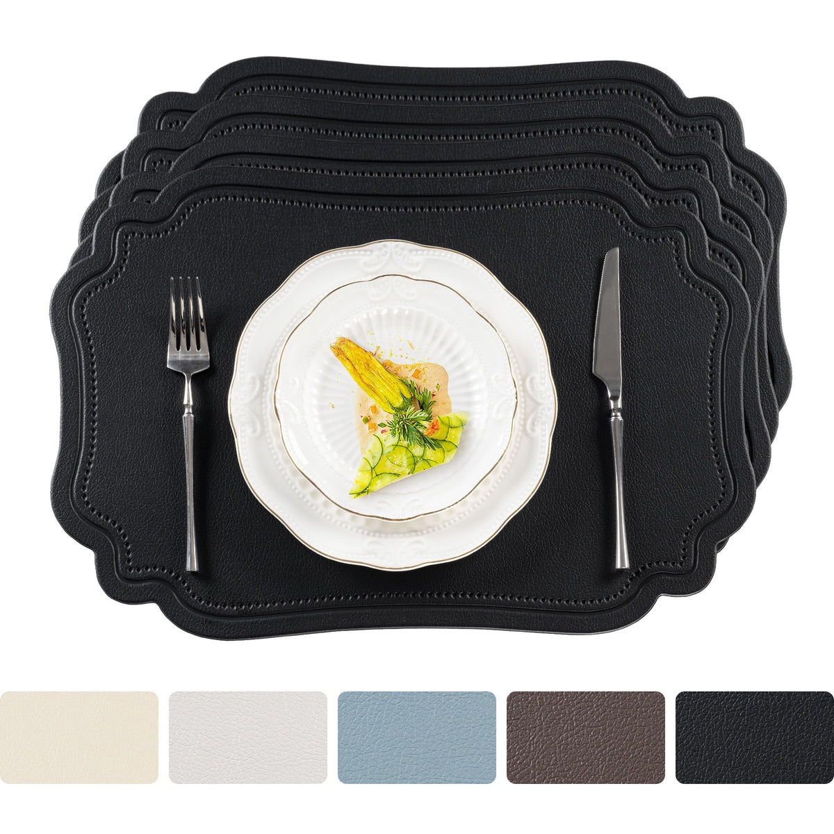 VCVCOO Placemats Set of 4 Beige Leather Place Mats Waterproof Wipeable Heat Resistant Sturdy Rectangle Kitchen Dining Table Mats for Indoor Outdoor Reversible Easy to Clean Place Mats