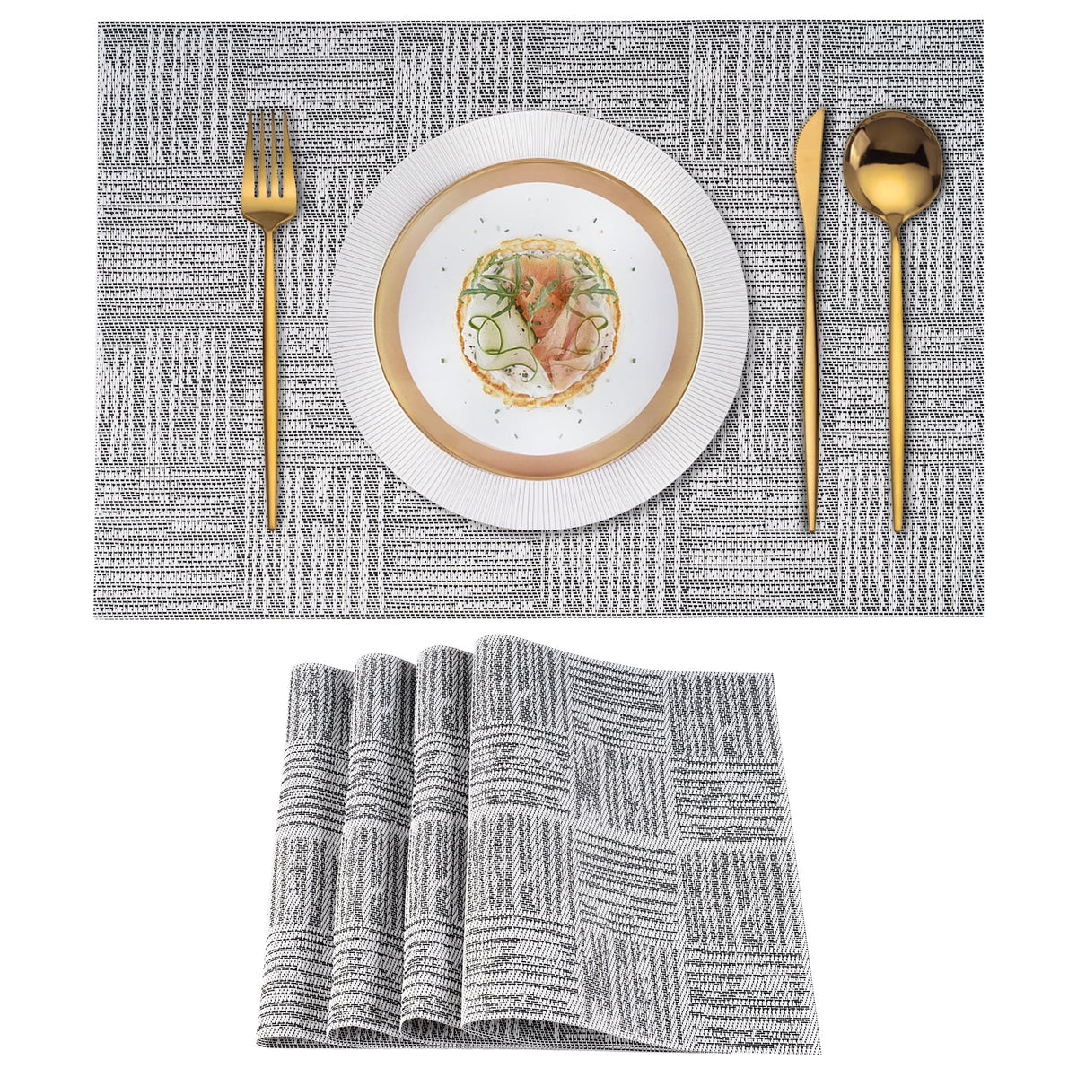 VCVCOO Navy Blue Placemats Set of 4 - Easy Clean Washable PVC Vinyl Placemats - Wipeable Heat Resistant Woven Table Mats for Dining Table - 12x18 inch